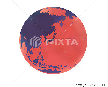 日本が中心の赤い地球のイラストのイラスト素材