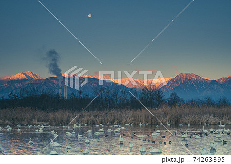 御宝田遊水池の夜明け【北アルプス、モルゲンロート】 74263395