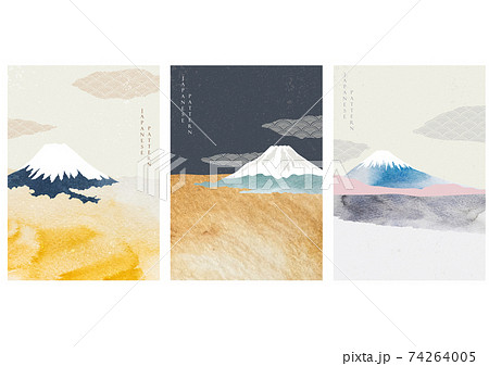 Natural landscape art background with Japanese pattern vector. Fuji mountain illustration in vintage style. 74264005
