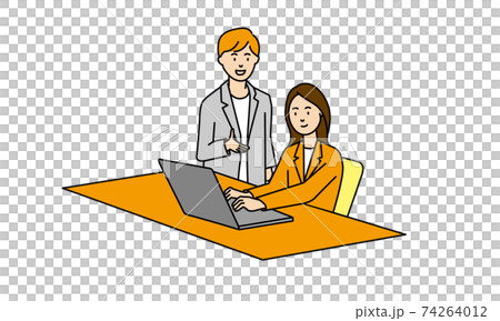 デスクワークをしている女性にアドバイスする先輩社員 デスクワークをしている女性にアドバイスする先輩社員 74264012