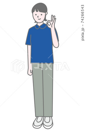 Illustration of female staff of OK mark 74266543