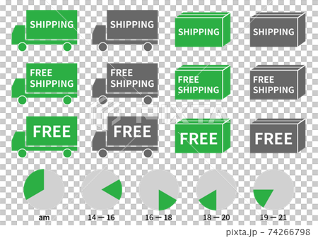 Free shipping, delivery time zone icon set English green 74266798
