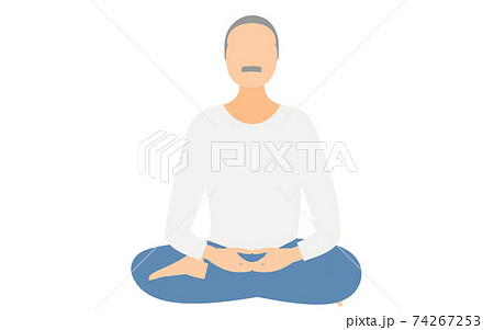 マインドフルネス、半跏附座で座禅を組む人 74267253