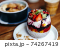 Healthy breakfast with chia strawberry pudding, oatmeal bowl 74267419