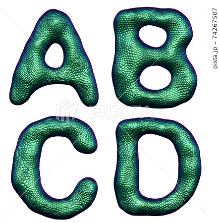 Letter set A, B, C, D made of realistic 3d render natural green snake skin texture. Letter set A, B, C, D made of realistic 3d render natural green snake skin texture. 74267507