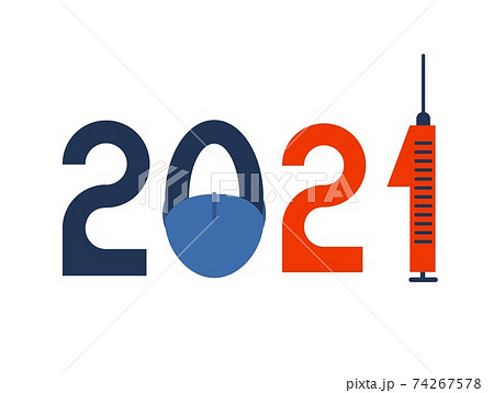 Banner template with red syringe, mask and numbers. COVID-19 vaccination against the corona virus and the risk of a new pandemic to health in 2021. Vector 74267578