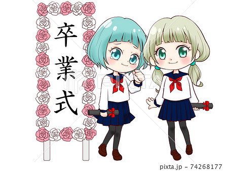 卒業式でのセーラー服を着た女の子4のイラスト素材