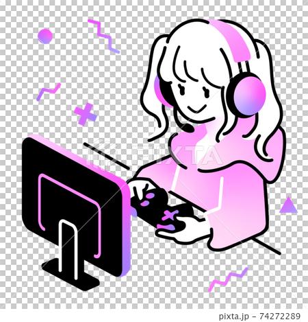 ゲームをプレイする女性のイラスト素材