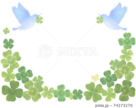 青い鳥とクローバーのフレーム 74273270