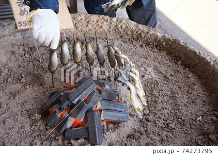 鮎 やまめ 塩焼き 串焼き 炭火焼 川魚 鮎 やまめ 塩焼き 串焼き 炭火焼 川魚 74273795