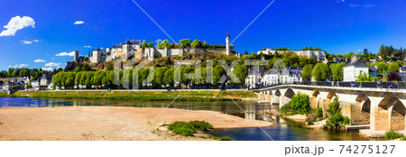 Landmarks of France - panoramic view of Chinon with royal castle. Loire valley river 74275127