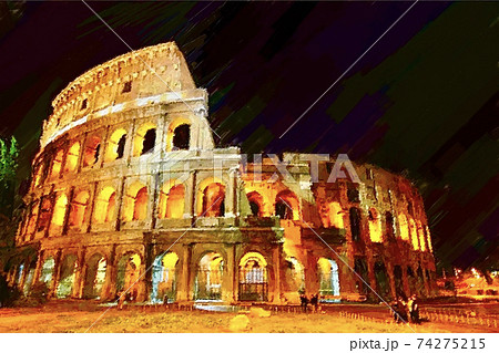 イタリア・ローマ・コロッセオの夜の風景のイラスト素材 [74275215 