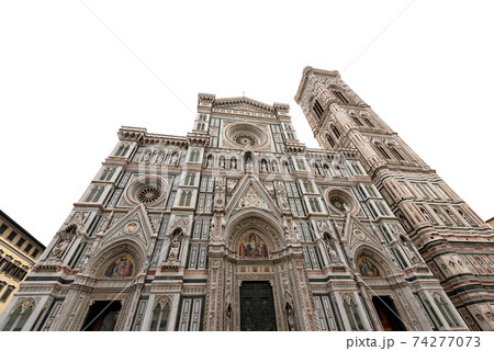 Florence Cathedral and Giotto Bell Tower - Isolated on White Background 74277073