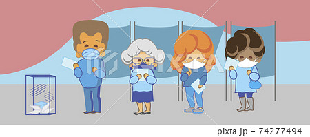 Four funny voting characters wearing masks Four funny voting characters wearing masks 74277494