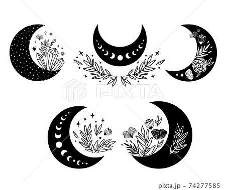 Floral Moon Clipart Moon Phase Flowers Set のイラスト素材