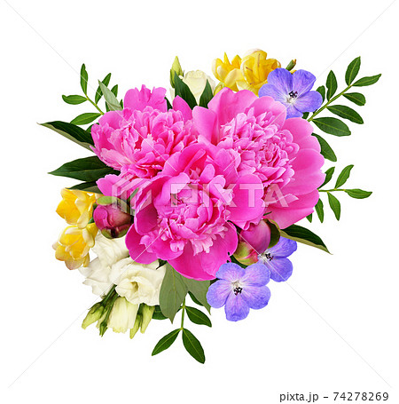 Bouquet of pink peonies and colorful flowers Bouquet of pink peonies and colorful flowers 74278269