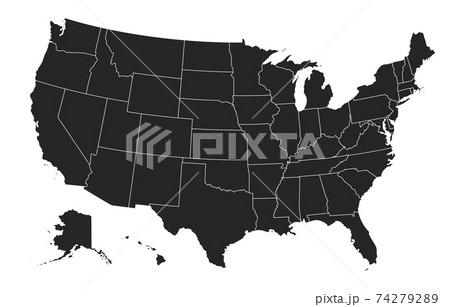 Black United States Of America map. US background template. Map of America with separated countries and interstate borders. All states and regions are named in the layer panel 74279289