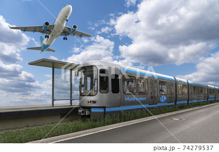 A hydrogen fuel cell train and airplane A hydrogen fuel cell train and airplane 74279537