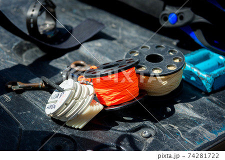 Diving equipment on the sea. Overall plan. Diving equipment on the sea. Overall plan. 74281722