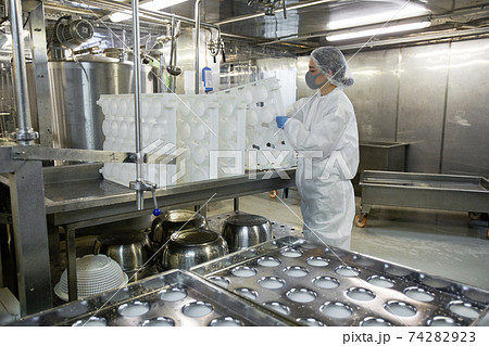Young Female Worker Wearing Mask at Food Factory 74282923