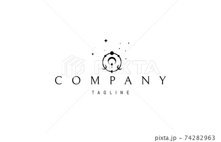 Vector logo on which an abstract image of an alchemical symbol in the form of a ring and a moon in the middle. 74282963