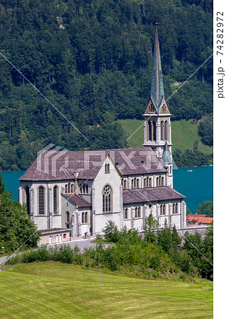 An old medieval village in the Swiss Alps. 74282972