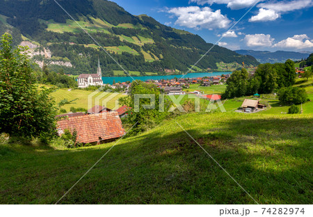 An old medieval village in the Swiss Alps. 74282974