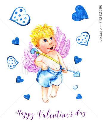Angel with bow and arrow. Valentine's Day card. 74282996