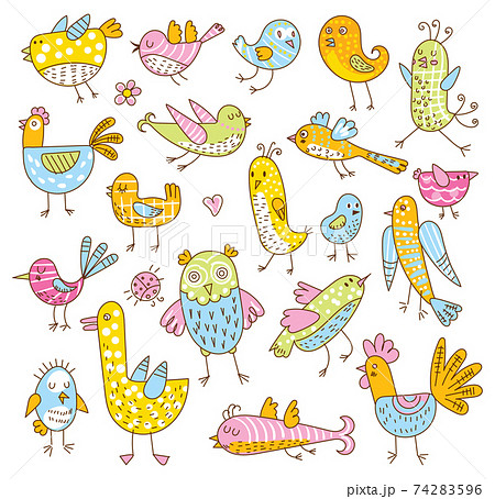 Set of cute cartoon birds isolated on white background 74283596