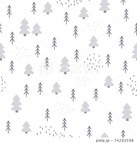 Seamless hand-drawn forest pattern in Scandinavian style. Kids vector abstract background for design and decoration textile, covers, package, wrapping paper 74283598