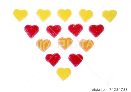Fruit jelly marmalade of different colors on white background. Studio Photo 74284783