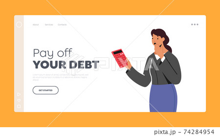 Female Character Shocked with Price on Calculator Dial Landing Page Template. Upset Businesswoman with Unhappy Face Female Character Shocked with Price on Calculator Dial Landing Page Template. Upset Businesswoman with Unhappy Face 74284954