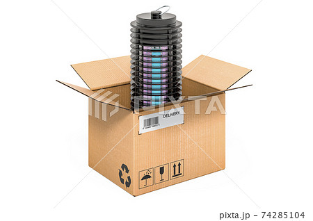 Lamp mosquito electric insect killer inside cardboard box, delivery concept. 3D rendering 74285104