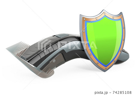 Electric hair clipper with shield, 3D rendering Electric hair clipper with shield, 3D rendering 74285108