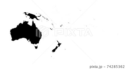 Australia and Oceania black silhouette. Contour map of continent. Simple flat vector illustration 74285362
