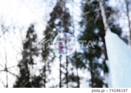 【シャボン玉】冬景色に飛ばすシャボン玉 74286197