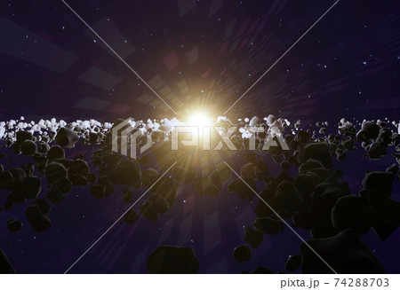 A lot of asteroids or meteorites in space, 3d illustration A lot of asteroids or meteorites in space, 3d illustration 74288703