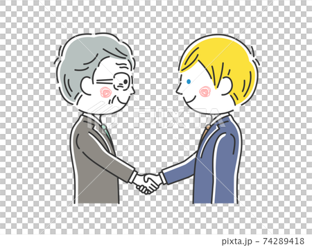 握手をする日本人と白人のビジネスマンのイラスト 74289418