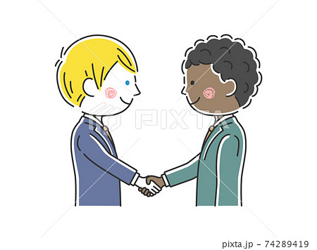 握手をする白人と黒人のビジネスマンのイラストのイラスト素材