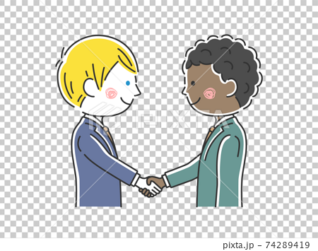 握手をする白人と黒人のビジネスマンのイラストのイラスト素材
