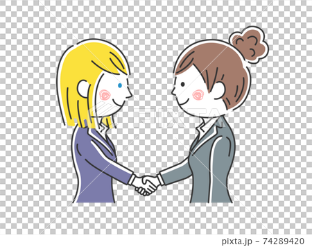 日本和白種人的商界女強人握手的插圖 74289420
