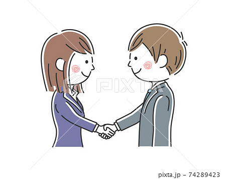 握手をする日本人ビジネスマンのイラストのイラスト素材