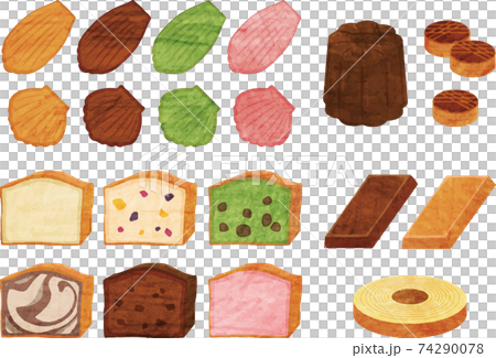 手描き風加工の焼き菓子のイラストセット 74290078