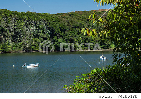 秋晴れの三浦半島小網代湾の風景 10月の写真素材