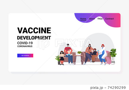 female doctor vaccinating family patients in masks to fight against coronavirus vaccine development concept 74290299