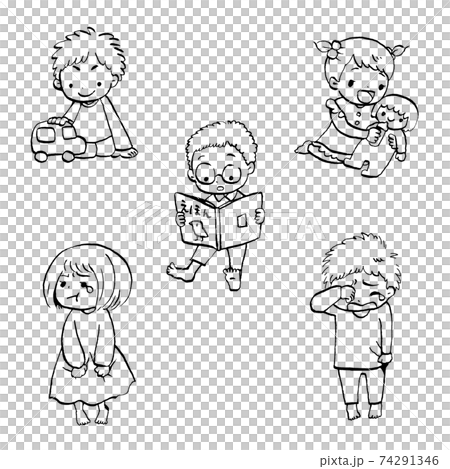 子どものイラストセット線画 子どものイラストセット線画 74291346