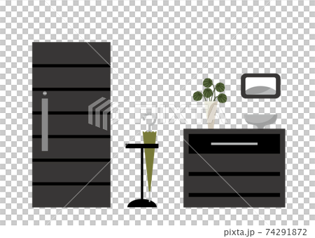 Illustration of an entryway with a black shoebox 74291872