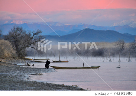 冬の朝　カメラ女子（渡良瀬遊水地）　 74291990