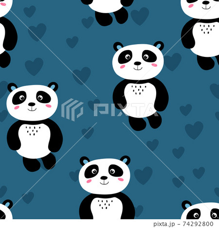 Seamless pattern with cute panda baby on colorのイラスト素材