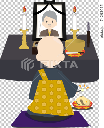 一位和尚在葬禮上念經（無背景的後視圖） 74293015